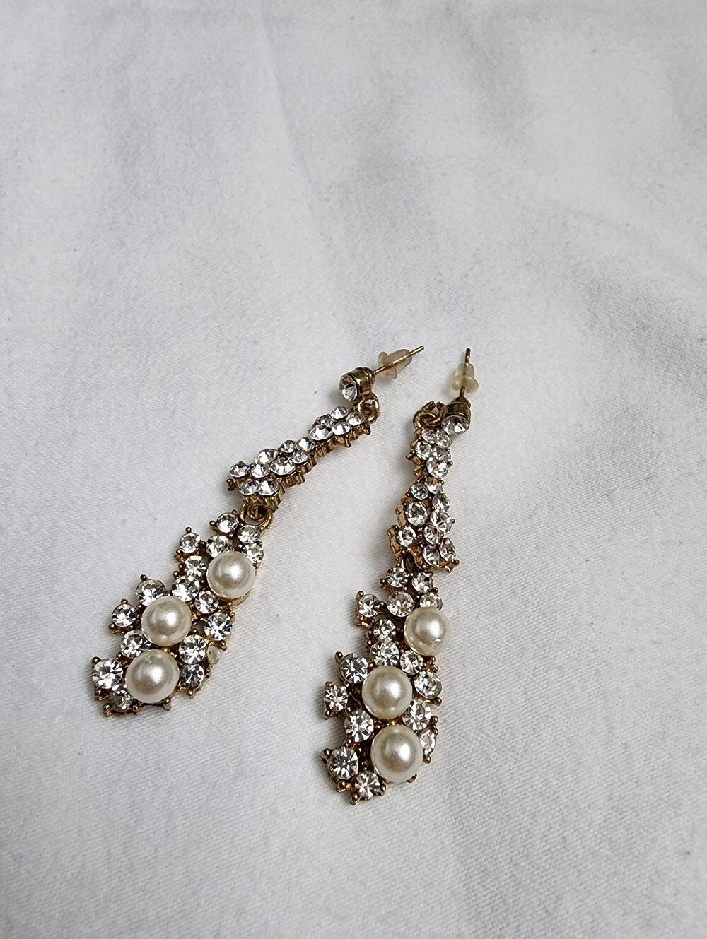 Vintage Gold Bronze-Tone Pearl & Crystal Drop Earrings - Women Jewelry